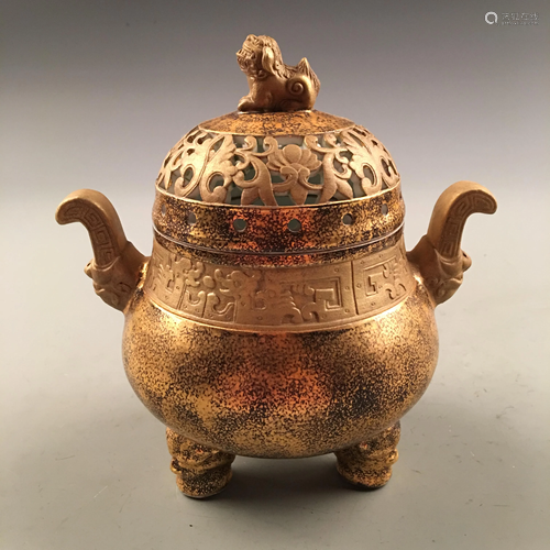 Chinese Gilt Bronze Tripod Censer