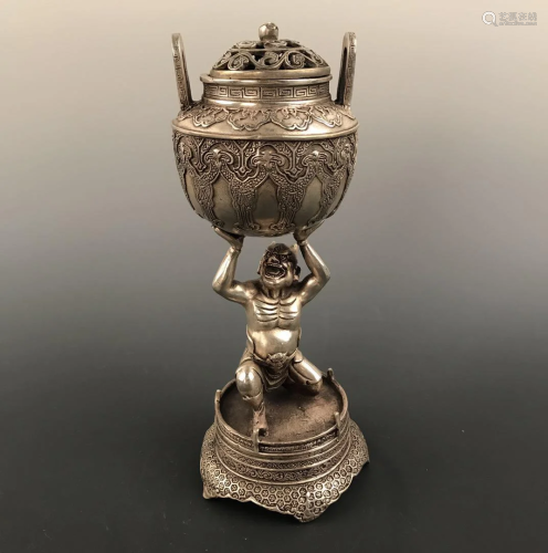 Chinese Silver Plating Bronze Censer