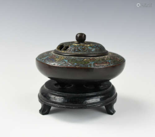 Japanese Cloisonne Bronze Censer and Cover,19th C.