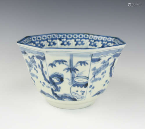 Large Japanese Blue & White Octagonal Bowl,19th C.