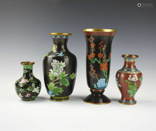 Four Japanese Cloisonne Enamel Vases, 20th C.
