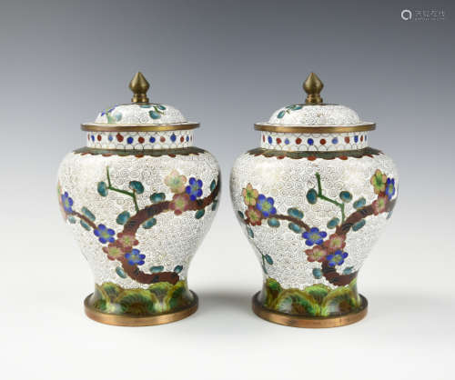 Pair of Japanese Cloisonne Vases &Cover, 20th C