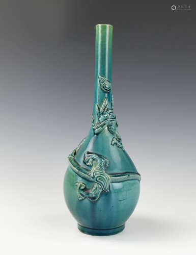 Japanese Turquoise Glazed Vase, 20th C.