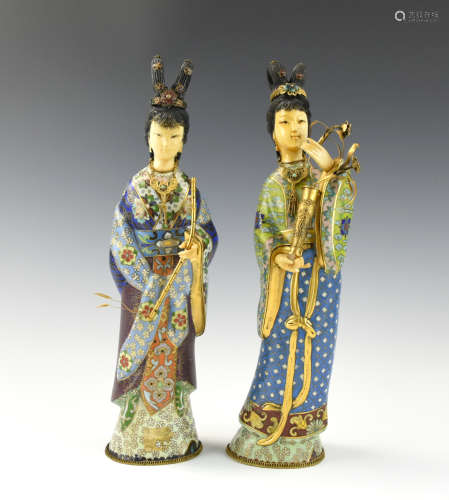 Two Chinese Cloisonne Bone Carving Figures, ROC P.