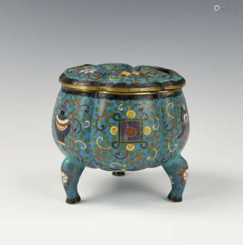Chinese Cloisonne 8 Treasures Censer & Cover, Qing