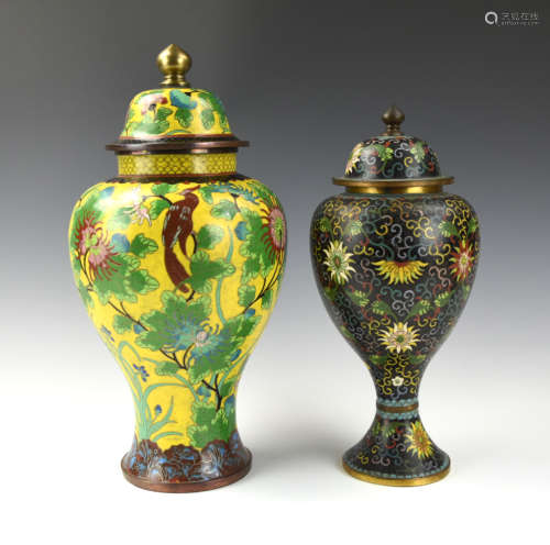 2 Japanese Cloisonne Baluster Vases, 19th C.