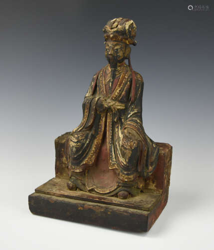 Chines Gilt Lacquer Wood Figure of Deity, Ming D.