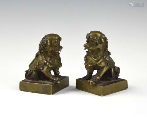2 Chinese Bronze Fu Lion Seal, Qing Dynasty