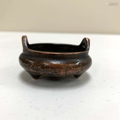 Chinese Small Bronze Tripod Censer, Qing D.