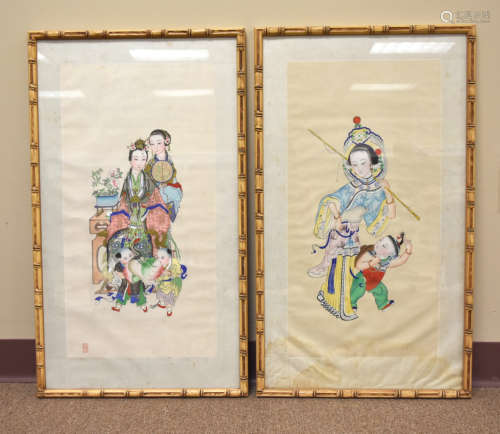 Pair of Chinese Paintings w/ Figures, 20th C.