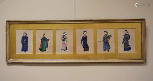 Chinese Framed 6 Painting On Pith Paper ,19th C.