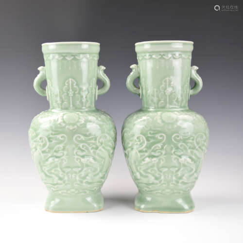 Pair of Chinese Celadon Glazed Vases ,ROC Period