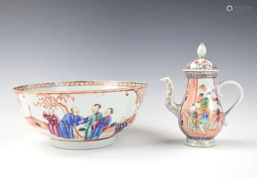 Chinese Canton Glaze Bowl & Wine Pot, 18th C.