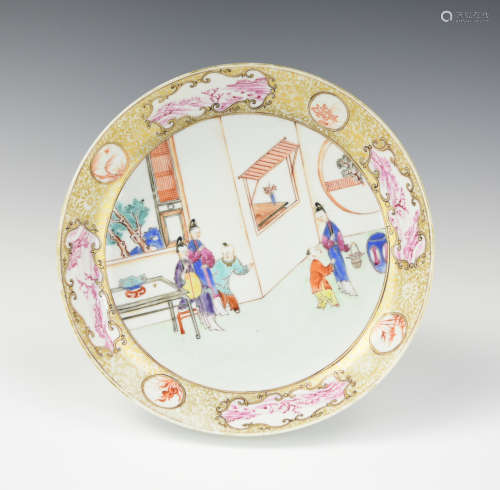 Chinese Gilt Canton Enamel Plate w/ Figure, 18th C