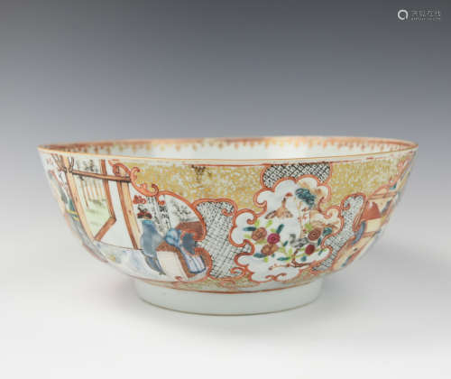 Chinese Canton Glazed Punch Bowl w/ Figure, 18th C