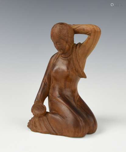 Chinese Huangyang Wood Carved Women Figure