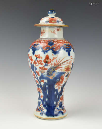 Chinese Blue & Iron Red Vase and Cover, 18th C.