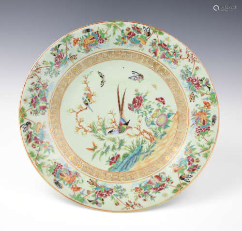 Chinese Celadon Glaze Famille Rose Charger,19th C.