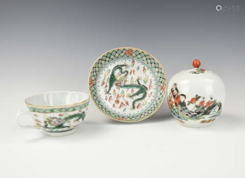 Chinese Famille Rose Tea Set &Wucai Jar, 19-20th C