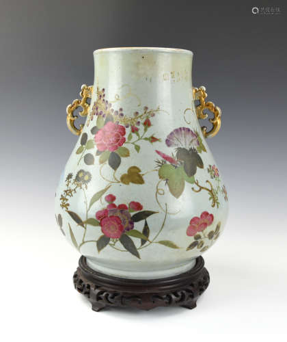 Chinese Famille Rose Zun Vase w/ Flower, 20th C