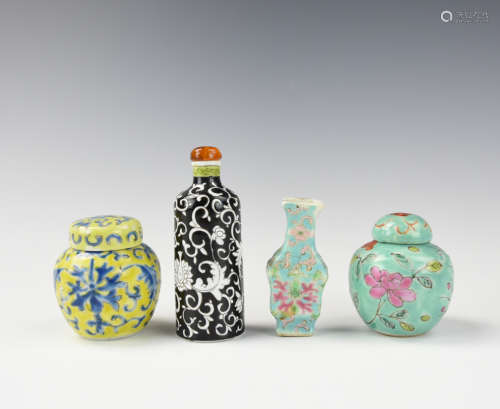 (4) Miniature Chinese Famille Rose Jar, Vase,Cup