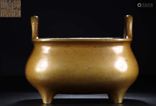 A COPPER CARVED SQUARE CENSER