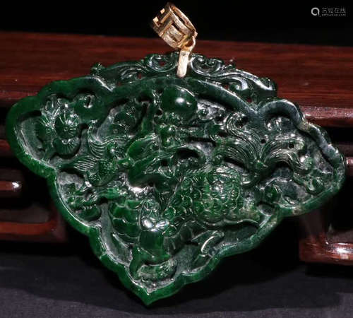 A JADEITE PENDANT CARVED QILIN BEAST