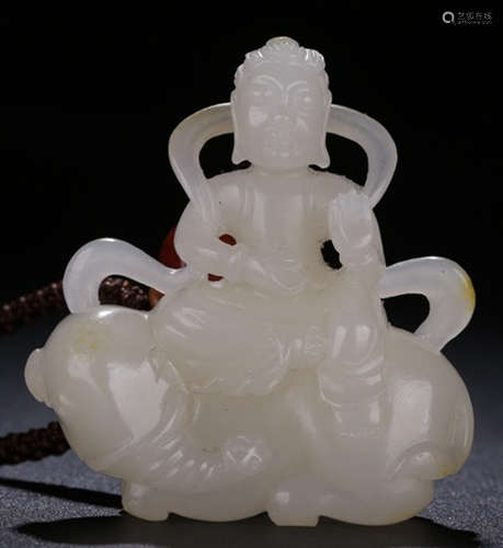 A XINJIANG HETIAN JADE SAMANTABHADRA BUDDHA PENDANT