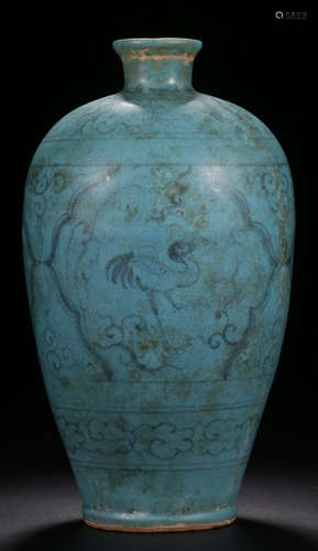 A CIZHOU YAO BLUE&BLACK GLAZE FIGURE PATTERN VASE