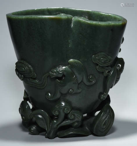 A HETIAN JADE CARVED AUSPICIOUS CUP