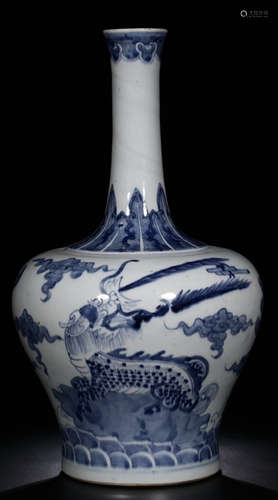 A BLUE&WHITE GLAZE DARGON PATTERN VASE