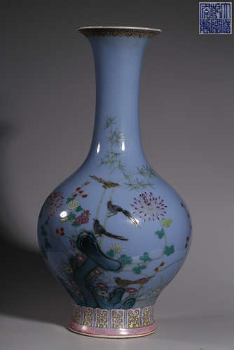 A YANG GLAZE FLORAL&BIRD PATTERN VASE