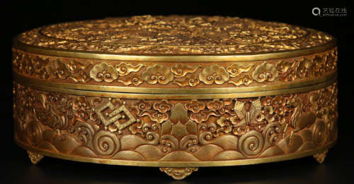 A GILT BRONZE BOX CARVED WITH DRAGON PATTERN