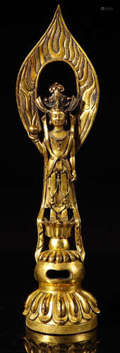 A GILT BRONZE CARVED GUANYIN BUDDHA