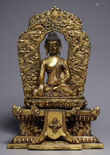 A GILT BRONZE CASTED SAKYAMUNI BUDDHA STATUE