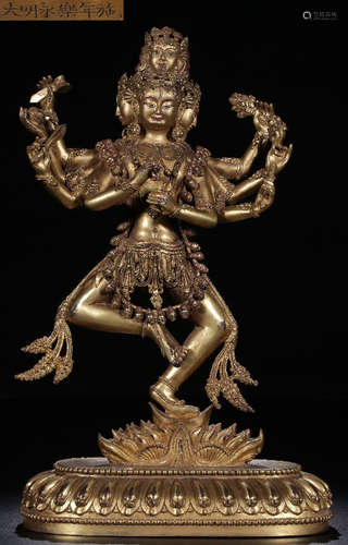 A GILT BRONZE VAJRA BUDDHA STATUE