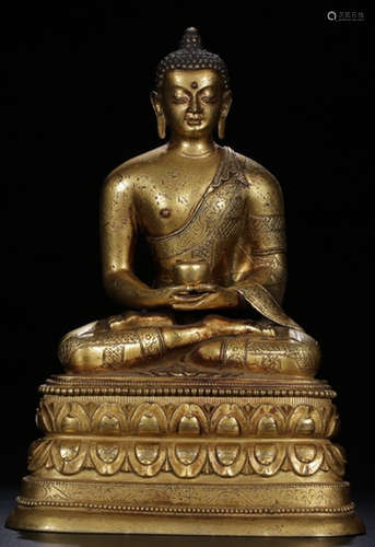 A GILT BRONZE SAKYAMUNI BUDDHA STATUE