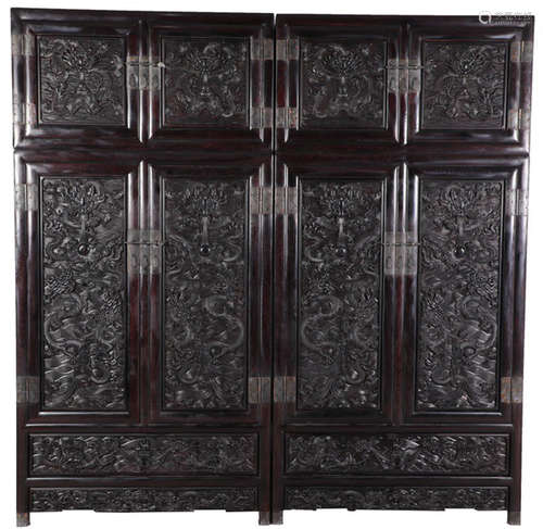 A ZITAN WOOD CABINET WITH DRAGON PATTERN