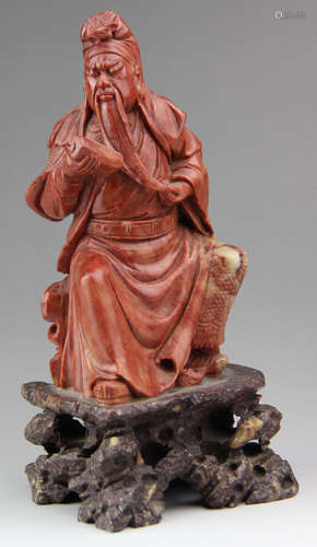 A SOAPSTONE CARVED GUANGONG STATUE