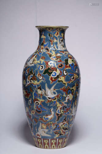 QIANLONG MARK, CHINESE BLUE GROUND FAMILLE ROSE VASE