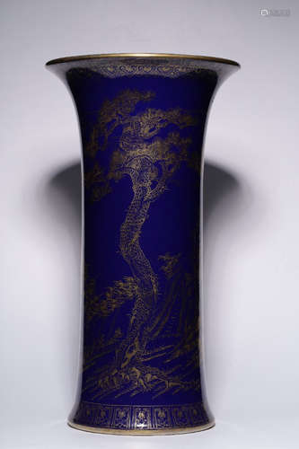 KANGXI MARK, CHINESE GILT BLUE GLAZED VASE