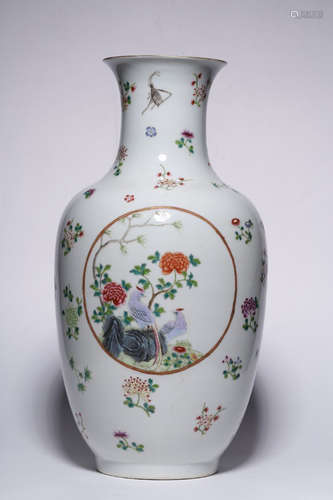 QIANLONG MARK, CHINESE FAMILLE RSOE BIRD VASE