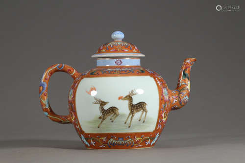 YONGZHENG MARK, CHINESE RED GLAZED FAMILLE ROSE POT