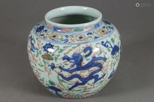 JIAJING MARK, CHINESE WUCAI DRAGON JAR