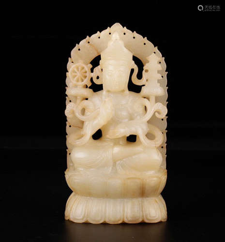 CHINESE CARVED HETIAN JADE BUDDHA