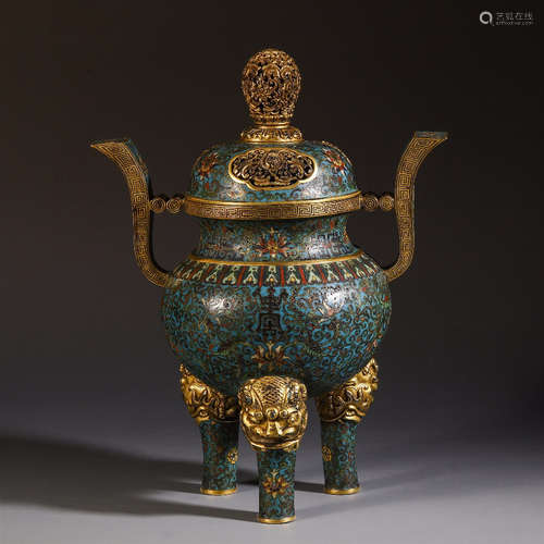 QIANLONG MARK, CHINESE CLOISONNIE TRIPOD CENSER