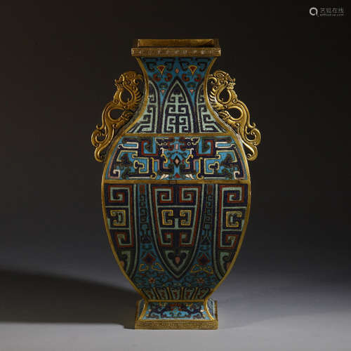 QIANLONG MARK, CHINESE CLOISONNE SQUARED VASE