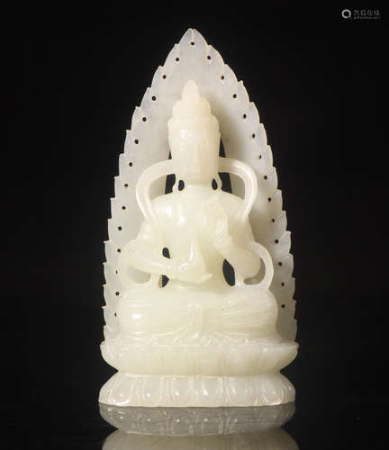 CHINESE CARVED HETIAN JADE BUDDHA