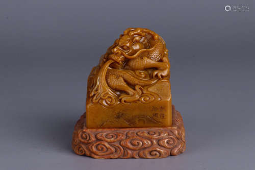 QIANLONG MARK, CHINESE SOAPSTONE DRAGON SEAL