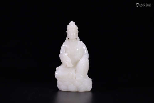 CHINESE CARVED HETIAN JADE BUDDHA